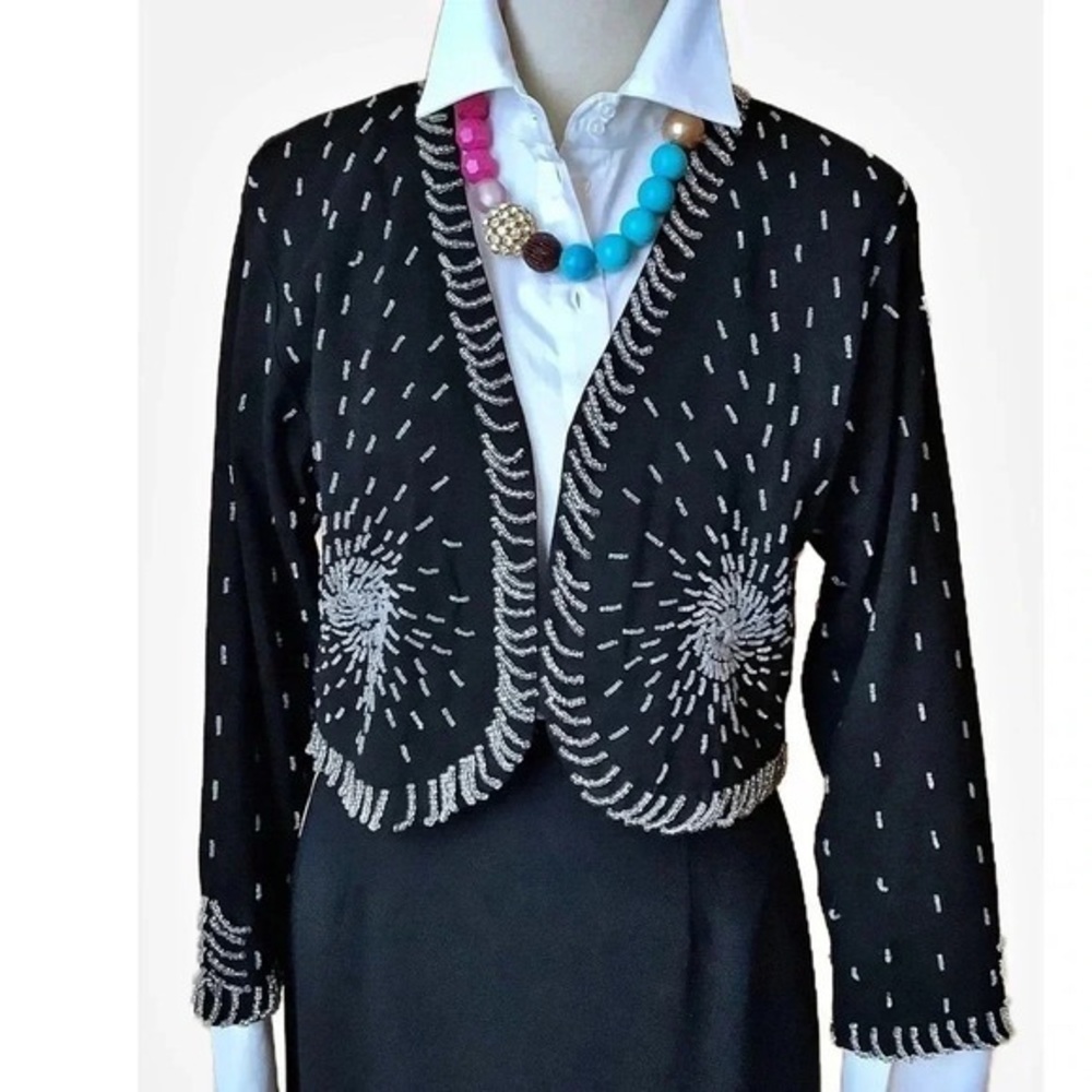 VINTAGE Black Crystal Knit Bolero Cardigan Size M Whimsygoth